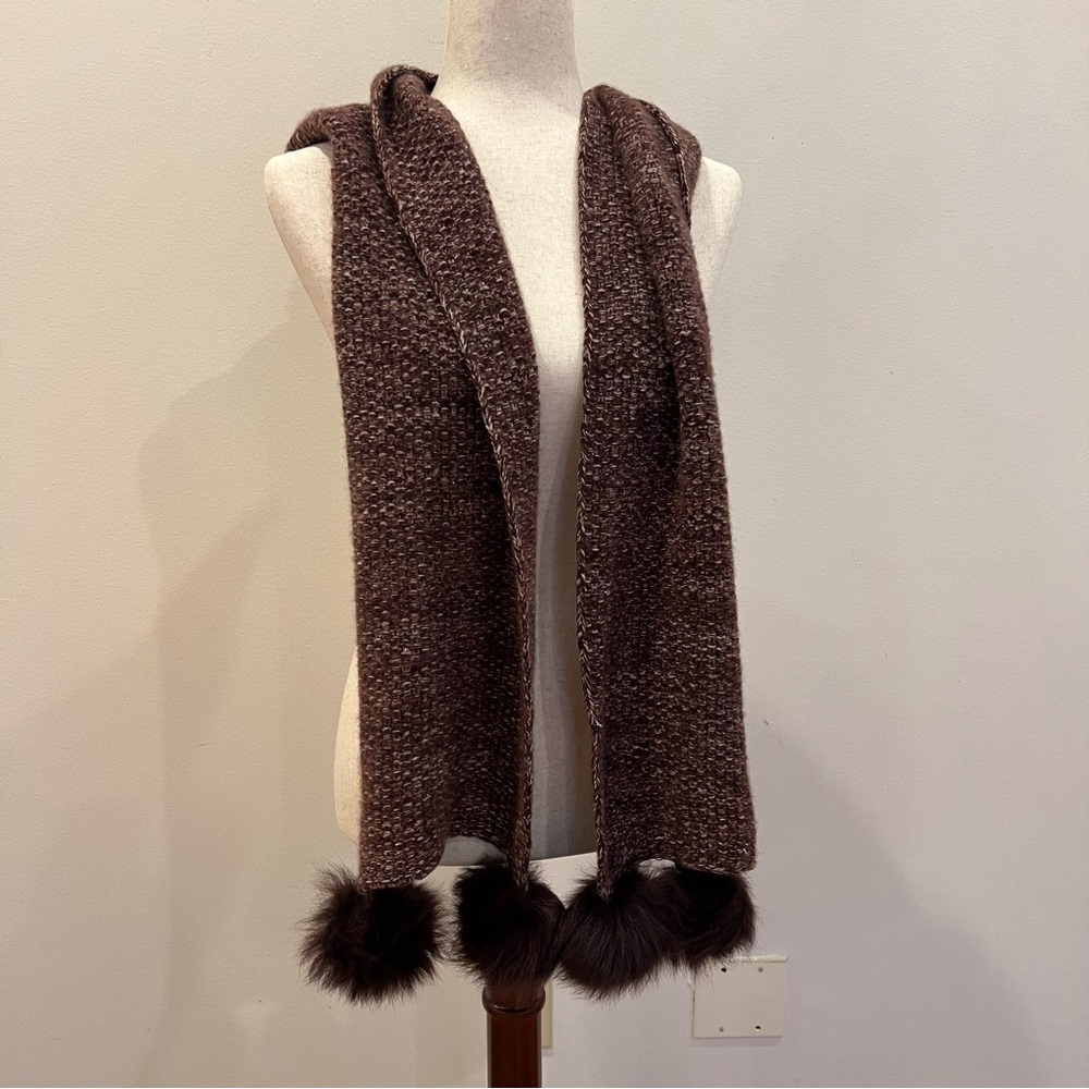 Ugg Cashmere Lamb Fur Scarf Womens Purple Port Heather Quatro Pom Poms Chunky